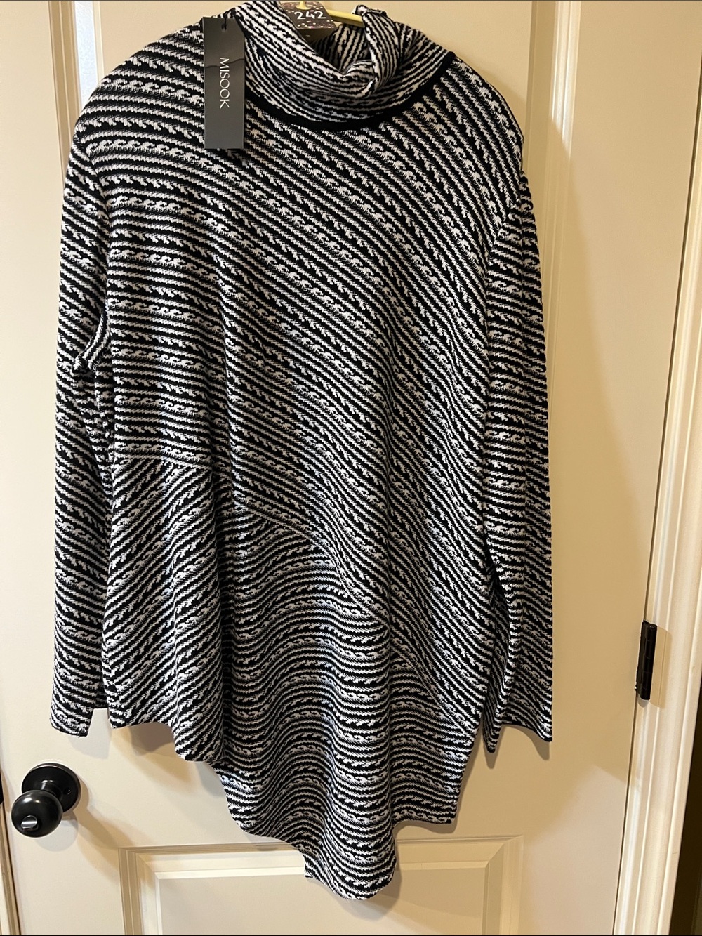 MISSLOOK Black & White Striped Cowl Neck Sweater H242
